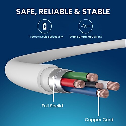 Portronics POR-1812 Konnect Link USB to Lightning Fast Charging Cable With iOS Compatibility 1 Meter (White)
