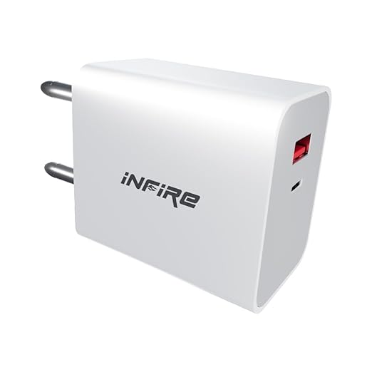 iNFiRe Turbo 2 in 1 Charger 20W Dual Port USB & Type - C Charger Without Cable Compatible with All Android, iPhone & Airpods (White)