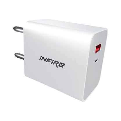 iNFiRe Turbo 2 in 1 Charger 20W Dual Port USB & Type - C Charger Without Cable Compatible with All Android, iPhone & Airpods (White)