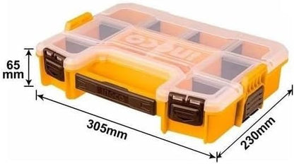 INGCO PBX1211 12 inch Plastic Component Box, Stackable Tool Box Organizer Carrying handle, 10 compartments