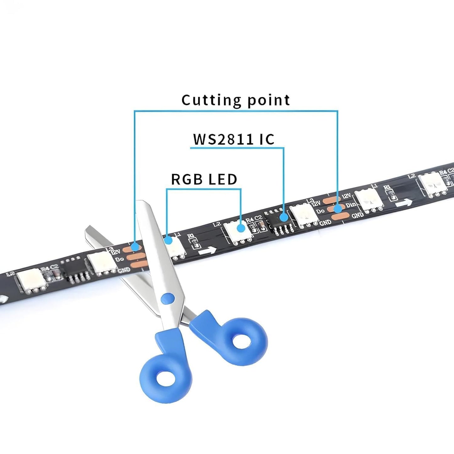 5 meter 12v WS2811 Addressable RGB LED Strip Light IP20 5050 60LED’s/Mtr.