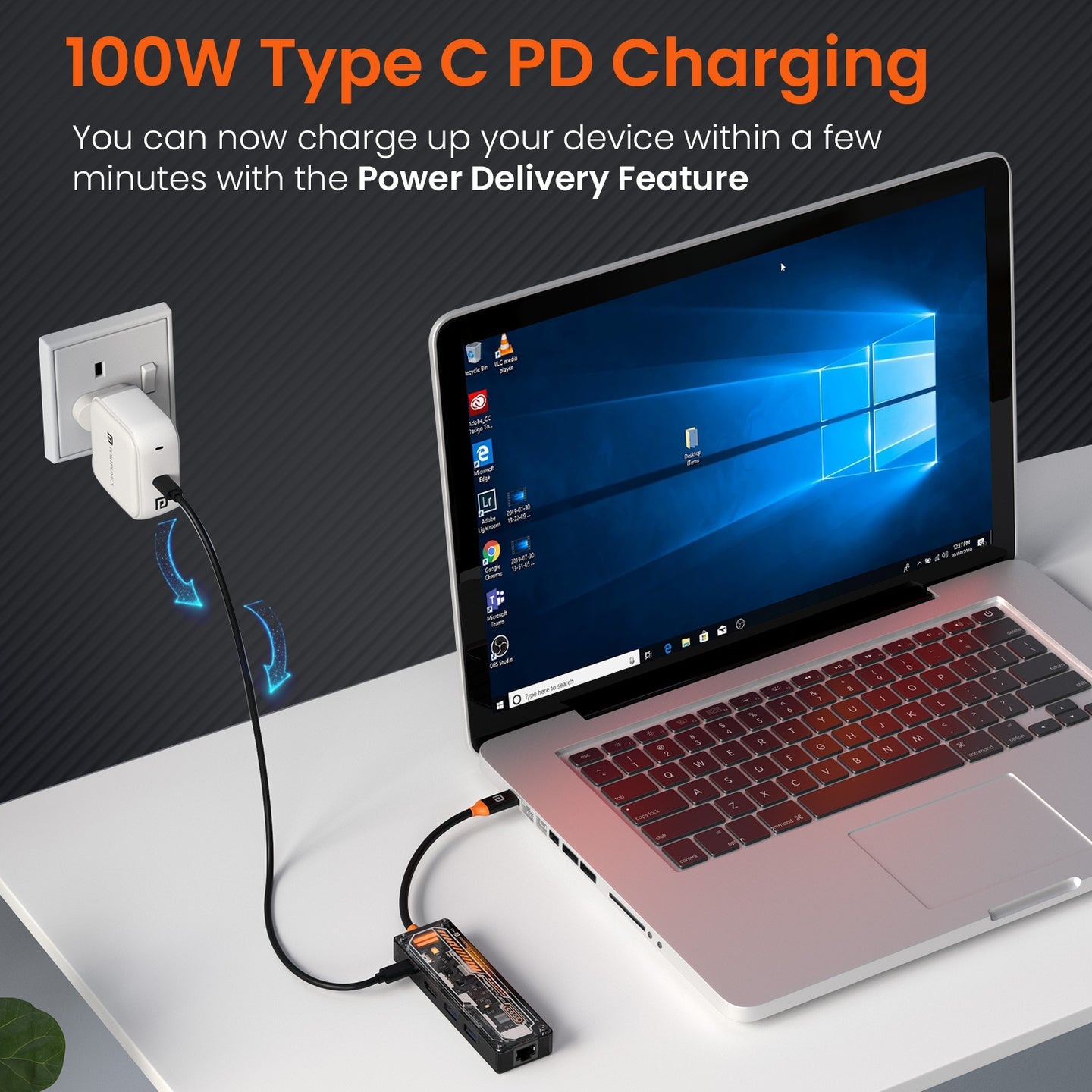 Portronics POR-2872 MPort View One 5 Ports USB-C Hub with Transparent Casing (Black)