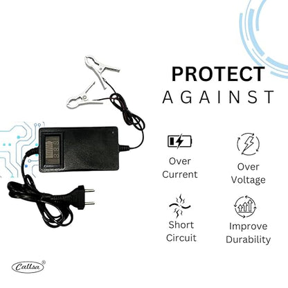 Callsa 12v Display Percentage Battery Charger for Bike, Electric Vehicle Battery Charger 7ah SMPS Battery Charger with Battery Clip, Auto Cut Charger, 12v 2amp Battery Charger (Black)