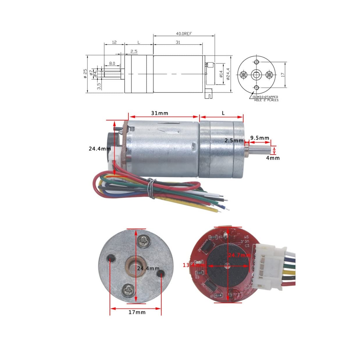 Dc Reduction Gear Motor JGA25-370 High Torque 550 RPM 6 Volt Micro Motor with Encoder