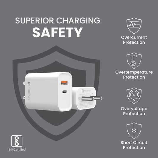 Portronics POR-1446 Adapto 45 BIS Certified wide Compatibility 20 Watt Fast Charger Fast Charger (White)