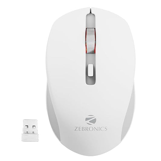 ZEBRONICS JAGUAR (White+Grey) Wireless Mouse, 2.4GHz with USB Nano Receiver, High Precision Optical Tracking, 4 Buttons, Plug & Play, Ambidextrous, for PC/Mac/Laptop