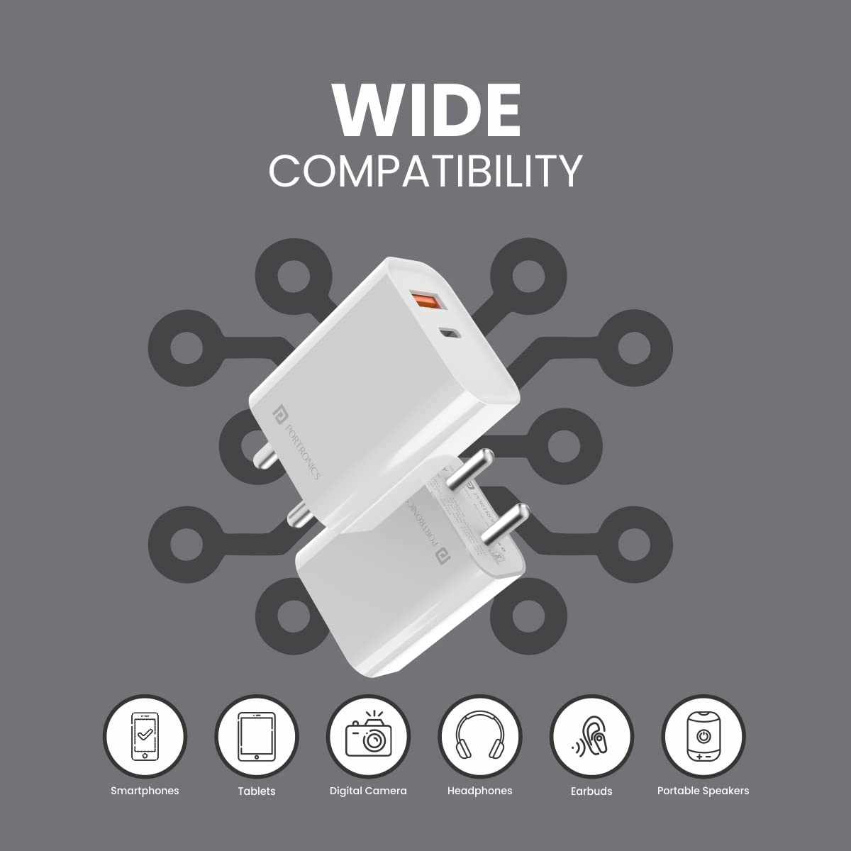 Portronics POR-1446 Adapto 45 BIS Certified wide Compatibility 20 Watt Fast Charger Fast Charger (White)