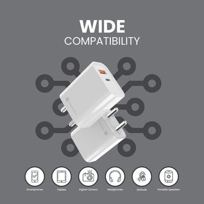 Portronics POR-1446 Adapto 45 BIS Certified wide Compatibility 20 Watt Fast Charger Fast Charger (White)