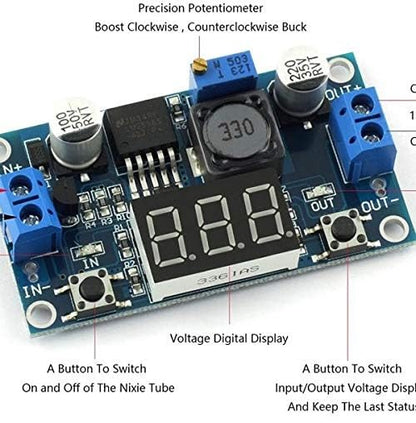 LM2596 2A Buck Step-down Power Converter Module DC 4 ~ 40 to 1.3-37V LED Voltmeter