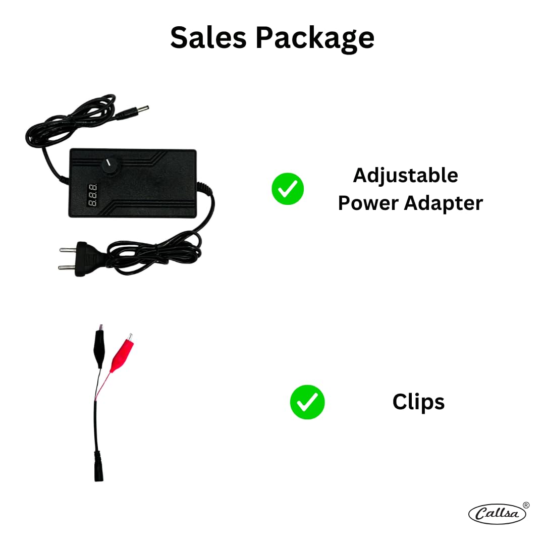 Callsa 28W 3V-14V Adjustable Power Adapter, Power Supply with LED Voltage Display and Variable DC 3V 6V 9V 12V 14V, It Suitable for Household Electronics - 2Amp Max
