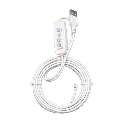 White USB-controlled heating pad with a coiled cord and an inline remote control featuring blue icons and a red OnLife logo, shown on a plain white background.