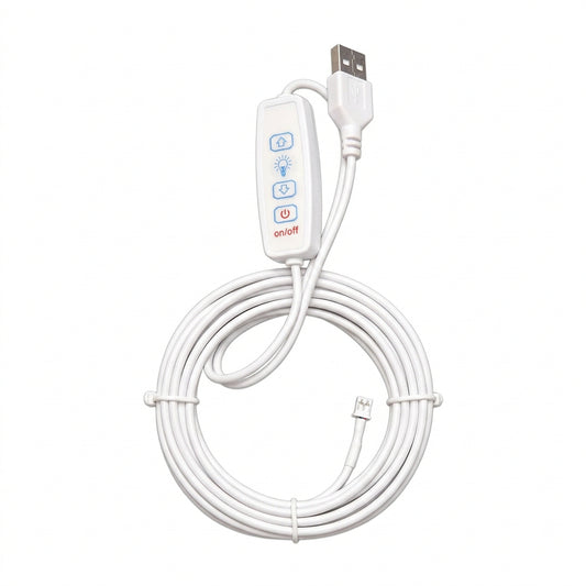 White USB-controlled heating pad with a coiled cord and an inline remote control featuring blue icons and a red OnLife logo, shown on a plain white background.
