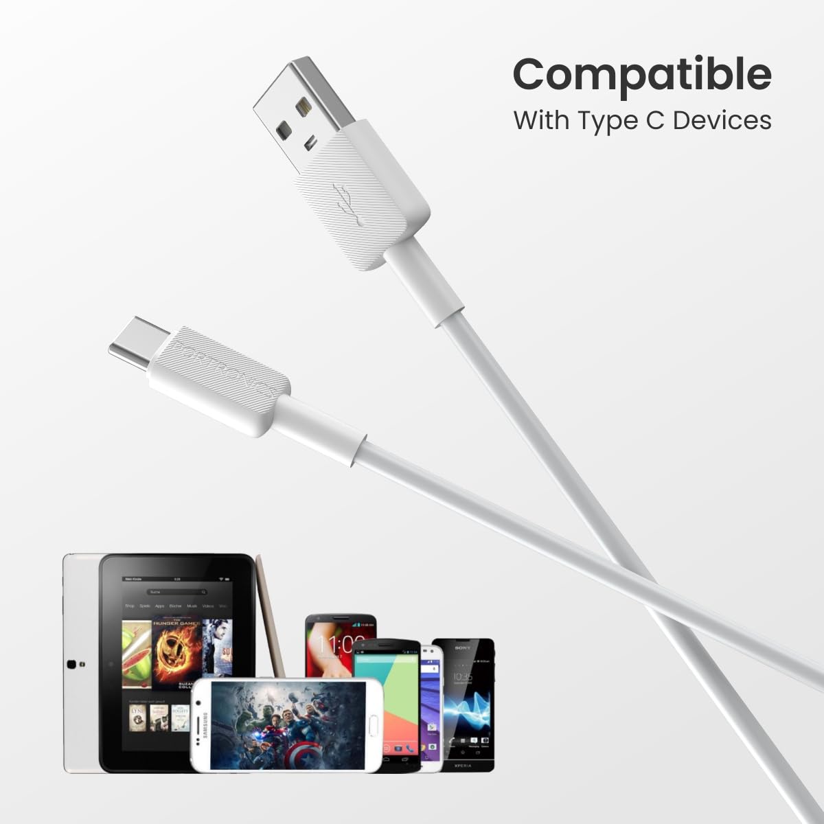 Portronics POR-1814 Konnect Link USB to Type-C Cable – 3A, 1m, White