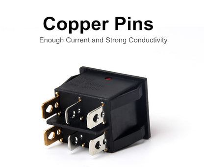 KCD8-212N 16A 250V – 6 Pin Double Rocker Power Switch – Red And Green