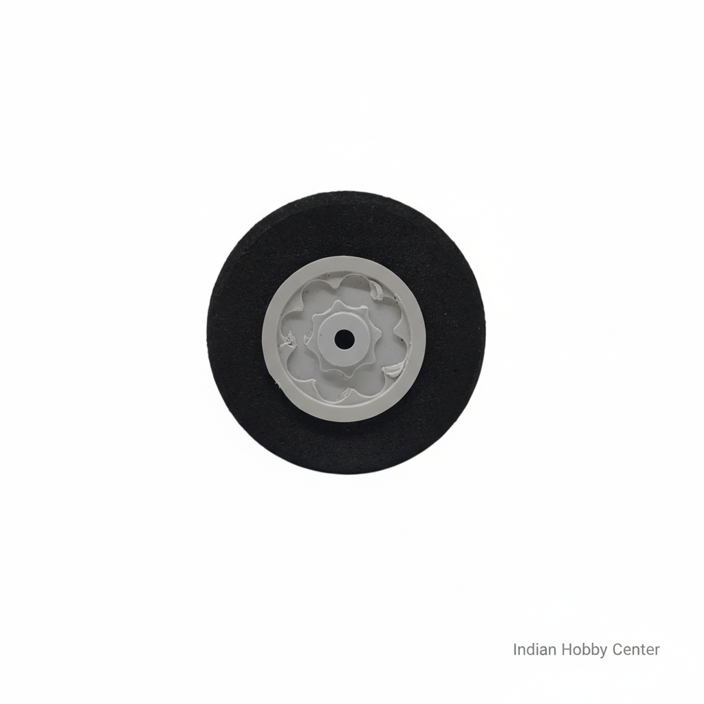 Wheel with black rim and white center on a white background