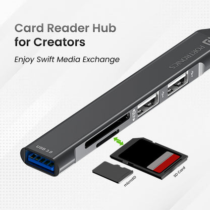 Portronics POR-2053 Mport 31 Plus USB 3.0 Hub (5-in-1) with Card Reader (Grey)