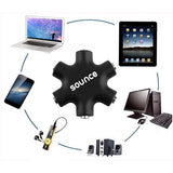 Sounce 5-Way Multi Headphone Audio Splitter Aux Adapter Connector Multi Headphone Splitter, 3.5mm Audio Stereo Splitter Cable, 1 Male to 5 Port Female Earphone Headset Splitter Adapter, Black (5WAYAUX)
