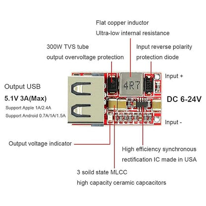 DC-DC 6-24V to 5V 3A USB Output Step Down Power Charger Buck Converter