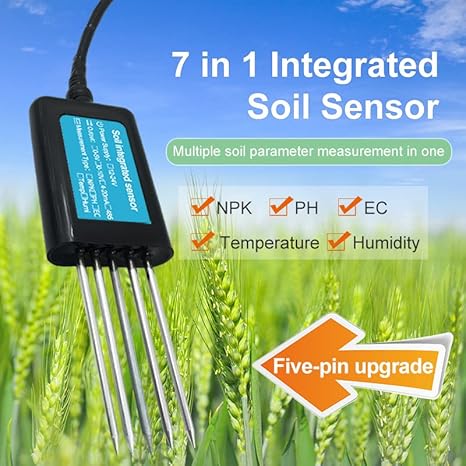 7 in 1 Soil Integrated Sensor NPK Conductivity, pH, Moisture, Temperature Meter with RS485 Module