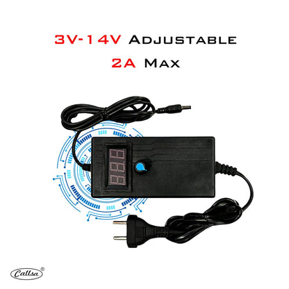 Callsa 28W 3V-14V Adjustable Power Adapter, Power Supply with LED Voltage Display and Variable DC 3V 6V 9V 12V 14V, It Suitable for Household Electronics - 2Amp Max