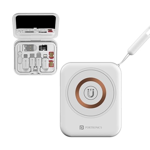 Portronics POR-3148 Smartpod 3 in 1 Wireless Charger with Multifunctional Cable & Cleaning Kit (White)