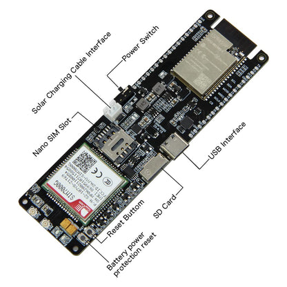 TTGO T- SIM7000G Module Espressif ESP32- WROVER-E Chip WiFi Bluetooth 18560 Battery Holder Solar Charge Development Board
