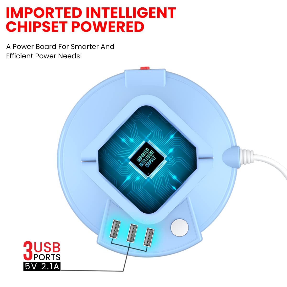 Portronics POR 1600 Power Plate 9 with 3 USB Ports + 8 Power Sockets Power Converter, 2500W Power Output, 2.1A USB Charging Port, 3M Cord Length(Blue)