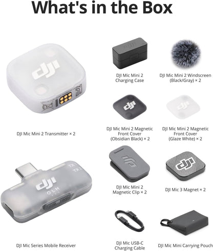 DJI Mic Mini 2 (2 TX + 1 Mobile RX + Charging Case)-Ultra Light Wireless Microphone with Noise Cancelling