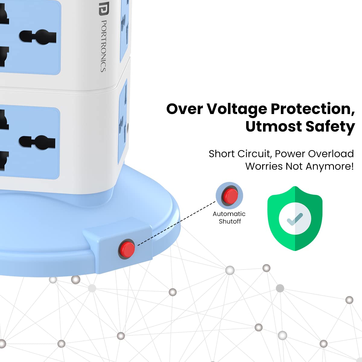 Portronics POR 1600 Power Plate 9 with 3 USB Ports + 8 Power Sockets Power Converter, 2500W Power Output, 2.1A USB Charging Port, 3M Cord Length(Blue)