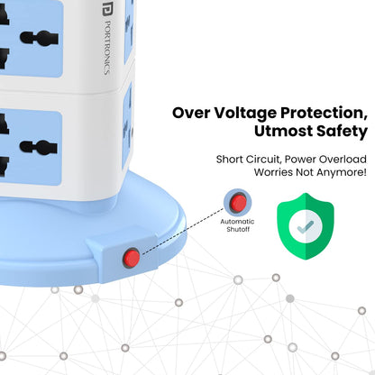 Portronics POR 1600 Power Plate 9 with 3 USB Ports + 8 Power Sockets Power Converter, 2500W Power Output, 2.1A USB Charging Port, 3M Cord Length(Blue)
