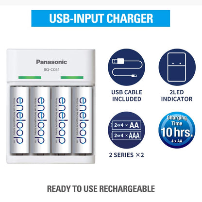 PANASONIC BQ - CC61N Eneloop Battery Charger with  Micro USB Cable