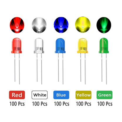 500PCS 5 Colors 5 MM LED Kit