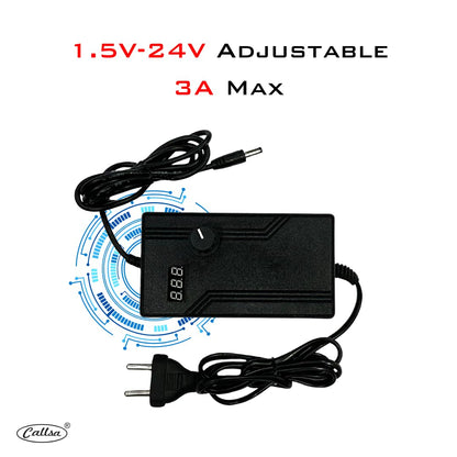 Callsa 72W 1.5V-24V Adjustable Power Adapter, Power Supply with LED Voltage Display and Variable DC 3v 4v 6v 8v 10v 12v 14v 16v 18v 20v 22v 24v, It Suitable for Household Electronics - 3Amp Max