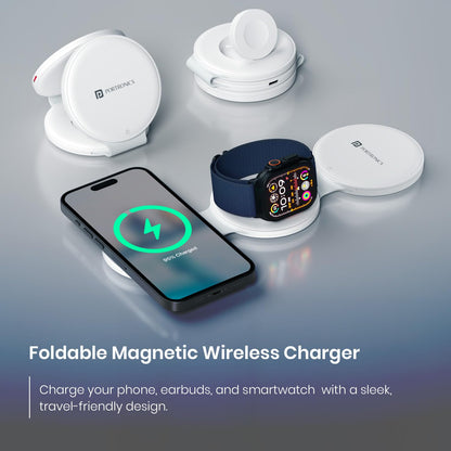 Portronics POR-3196 ChargeMate Trio 3 in 1 Wireless Charger with Multifunctional Fast Charging Data Cable Kit (White)