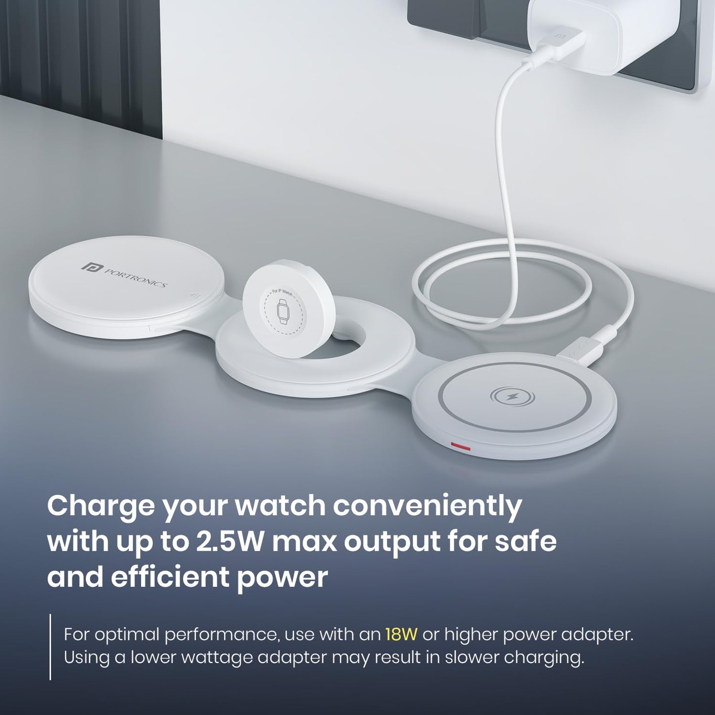 Portronics POR-3196 ChargeMate Trio 3 in 1 Wireless Charger with Multifunctional Fast Charging Data Cable Kit (White)
