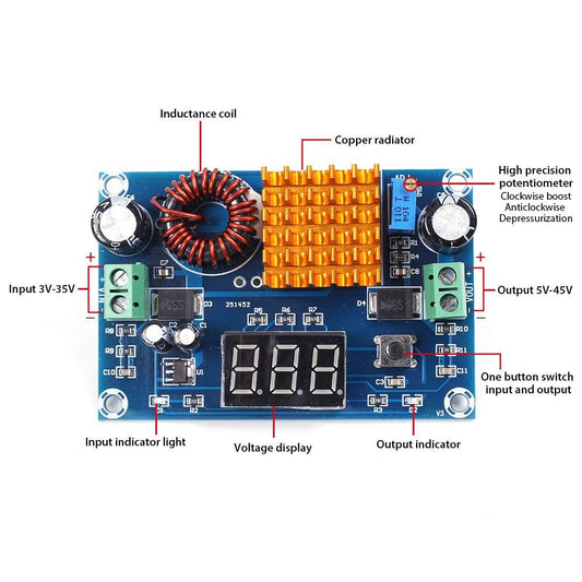 XH-M411 3V-35V to 5V-45V 5A DC-DC Digital Boost Module High-Power