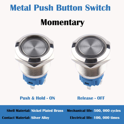 16mm Blue Led Stainless Steel Momentary Type Push Button Switch IP65 (12V-24V) DC