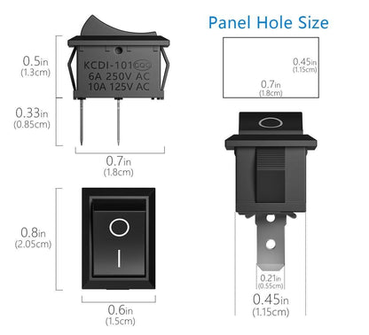 KCD1 6A 250v Rocker Switch SPST Panel Mount Mini Boat Switch 10A/125V, 6A/250V