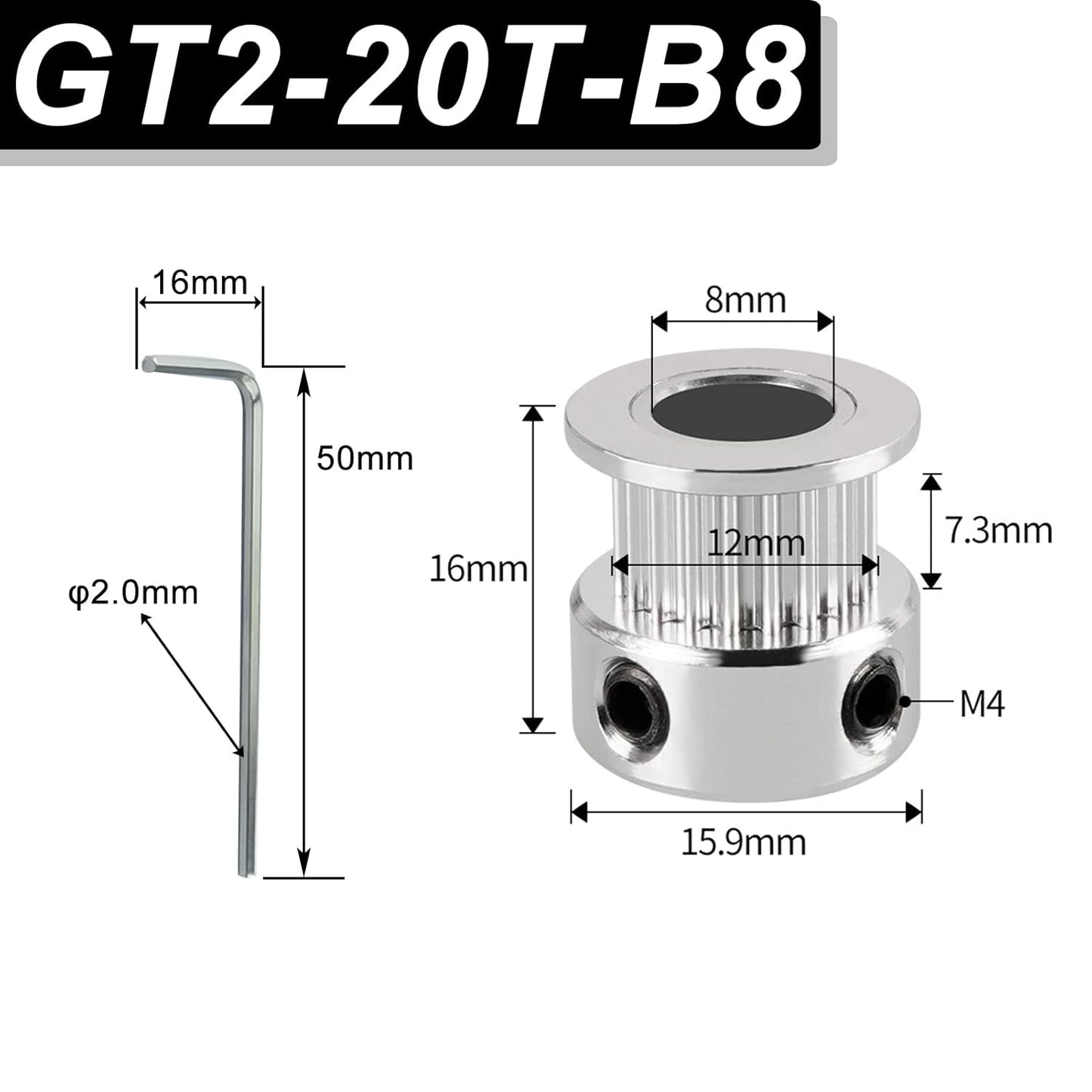 GT2 20 Teeth 8mm Bore Timing Pulley for 6mm Belt