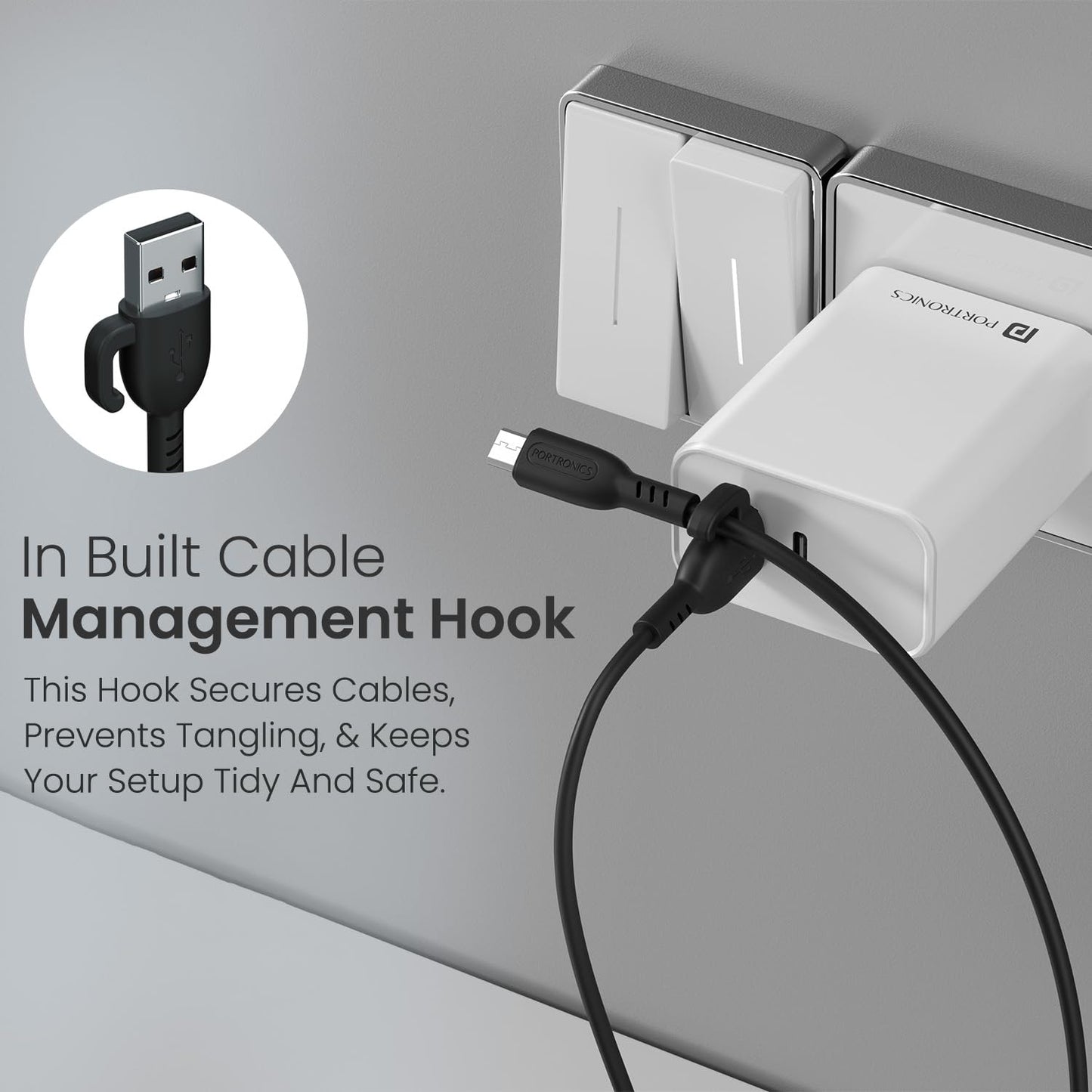Portronics POR-2885 Konnect Core 3 USB to Micro USB Cable 1 m Length (Black)