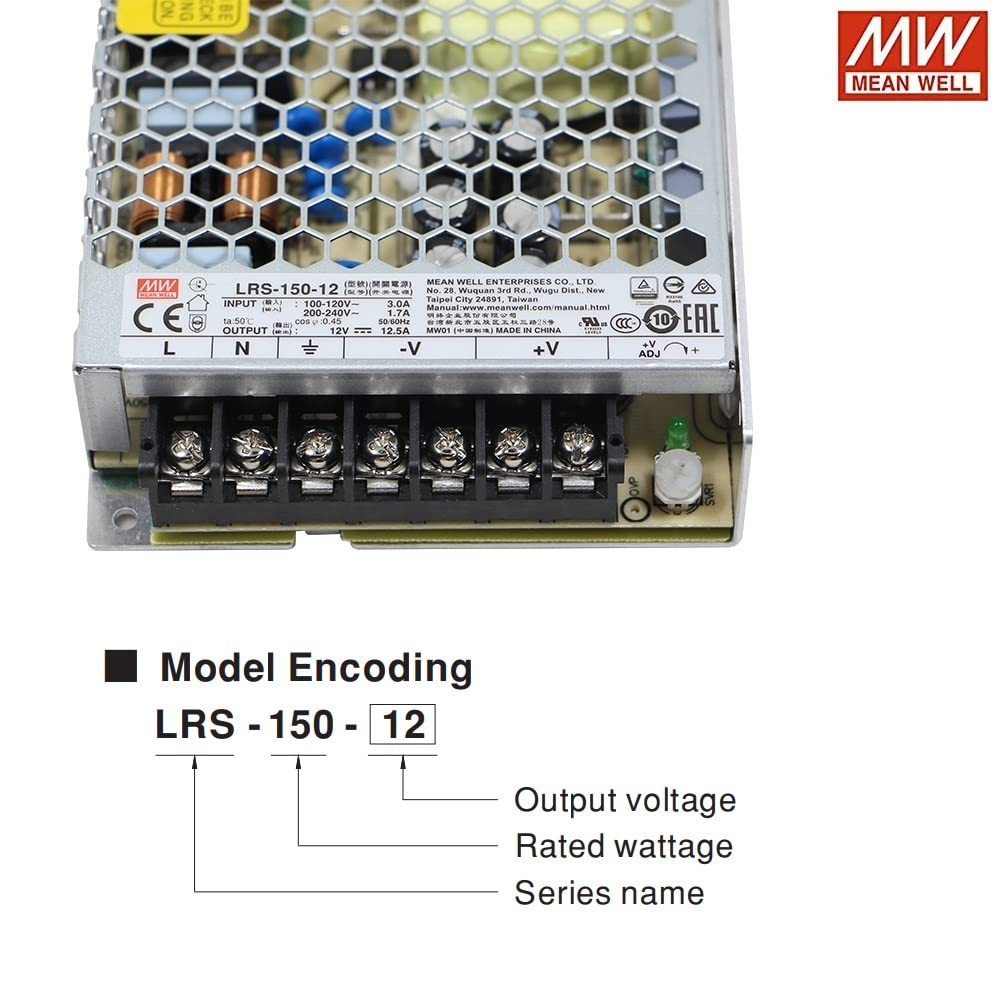 Mean Well LRS-150-12 – 12V 12.5A – 150W SMPS AC to DC Switching Single Output Power Supply