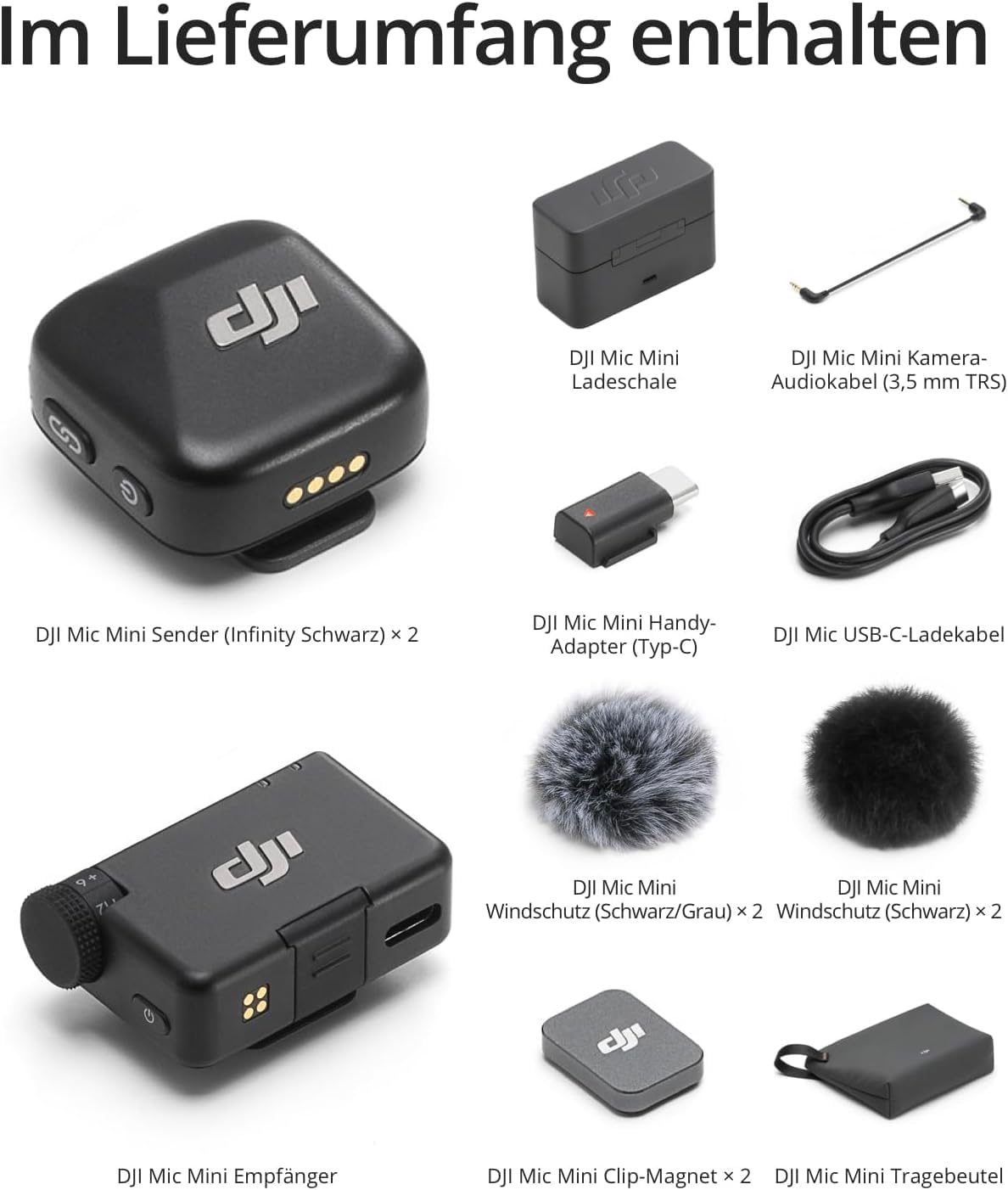 DJI Mic Mini (2 TX + 1 RX + Charging Case) 2-Person Compact Ultra Light Wireless Microphone with Noise Cancelling