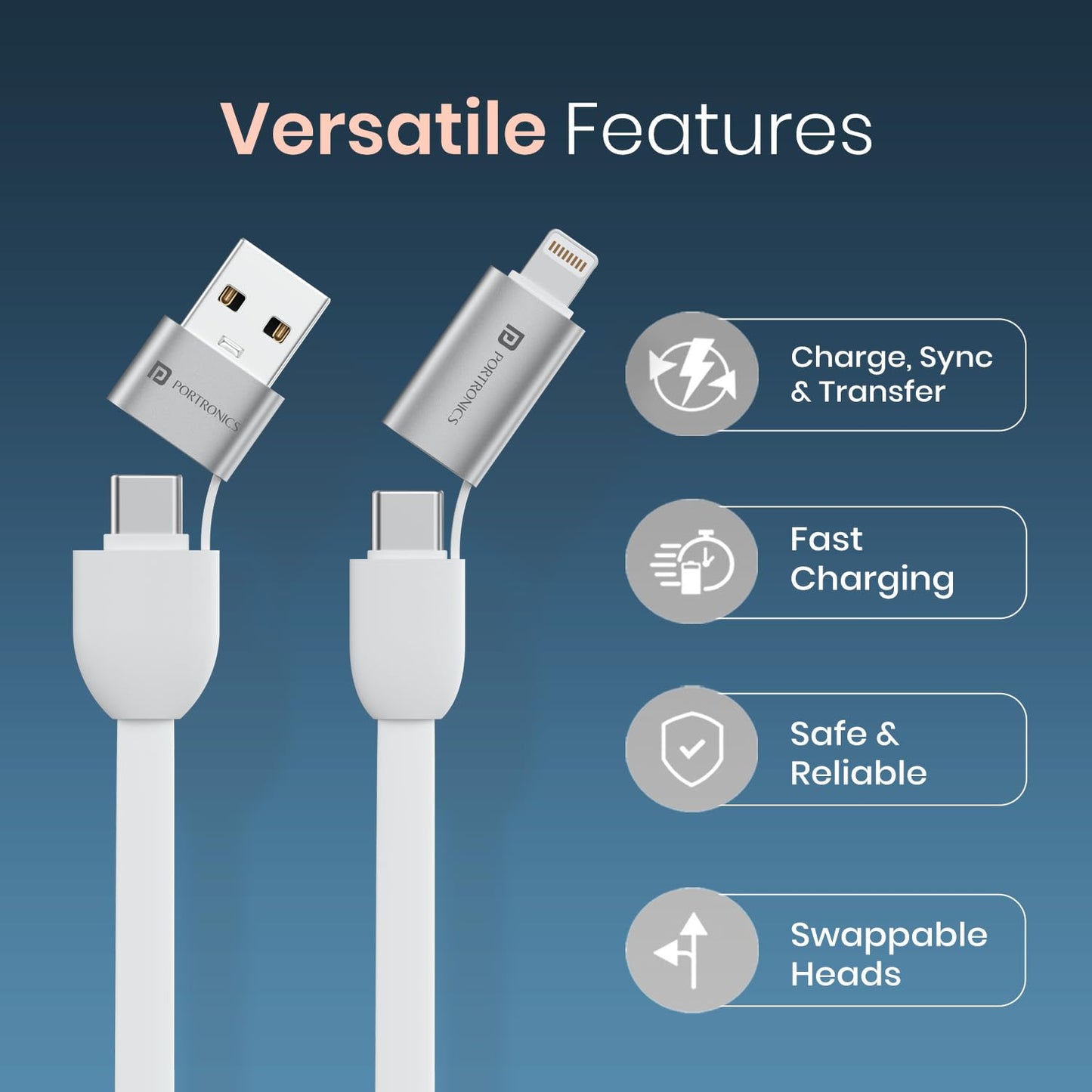 Portronics POR-3075 Keylink 4 in 1 Multifunctional Charging Cable with Keyring