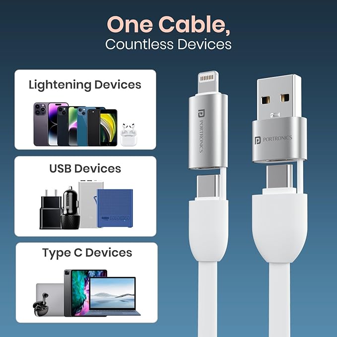 Portronics POR-3075 Keylink 4 in 1 Multifunctional Charging Cable with Keyring