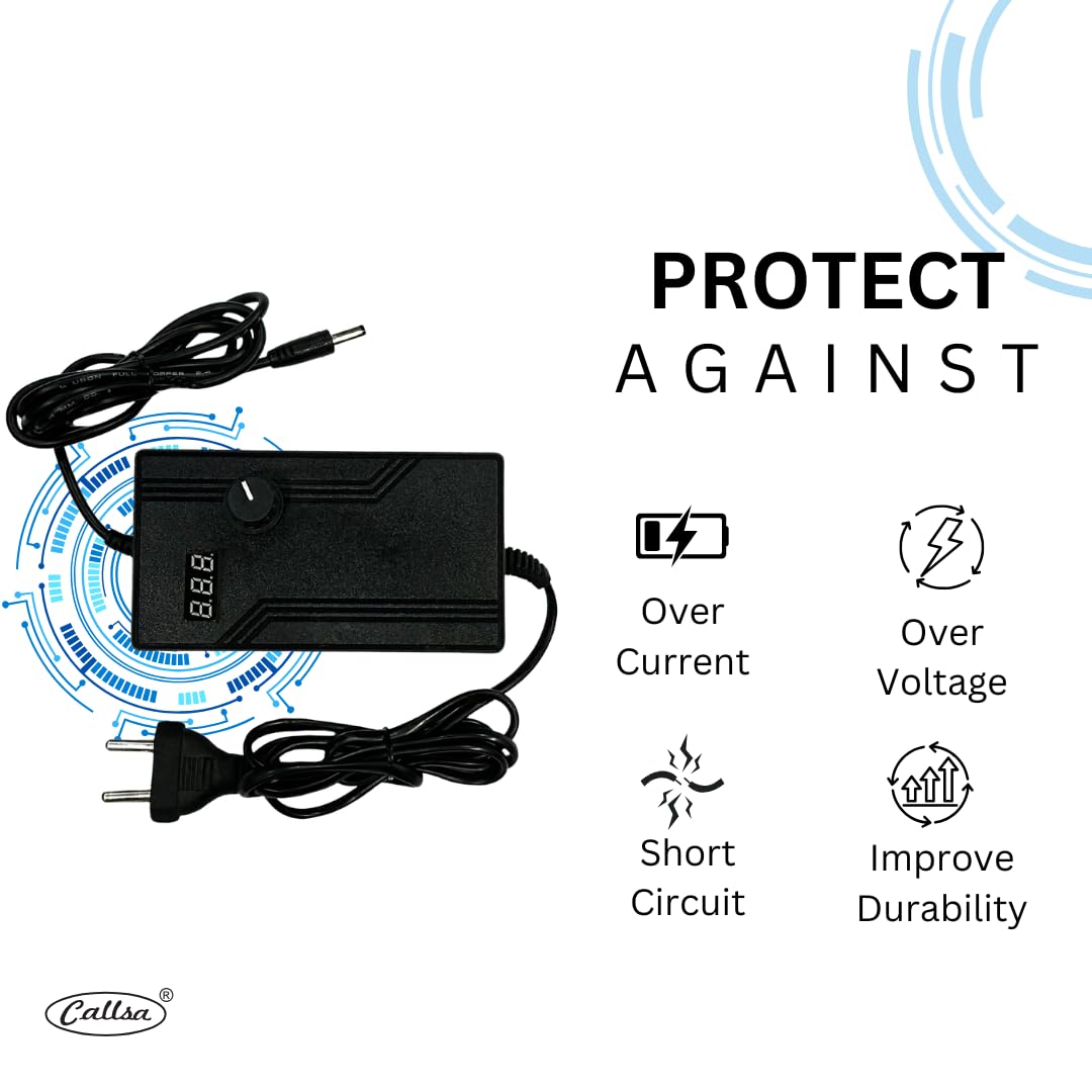 Callsa 28W 3V-14V Adjustable Power Adapter, Power Supply with LED Voltage Display and Variable DC 3V 6V 9V 12V 14V, It Suitable for Household Electronics - 2Amp Max
