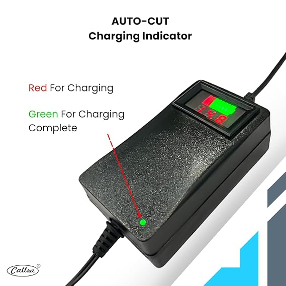 Callsa 12v Display Percentage Battery Charger for Bike, Electric Vehicle Battery Charger 7ah SMPS Battery Charger with Battery Clip, Auto Cut Charger, 12v 2amp Battery Charger (Black)