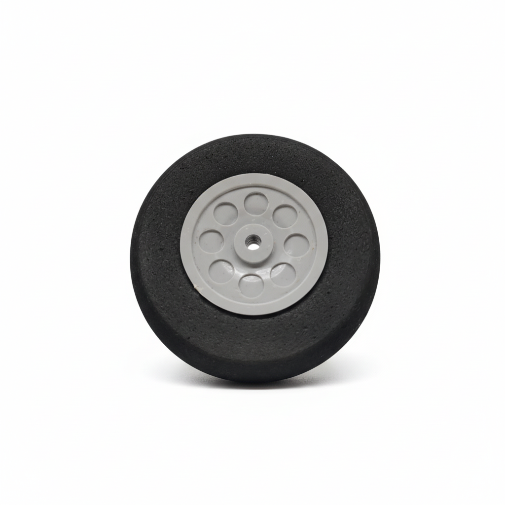 Black wheel with a gray center on a white background