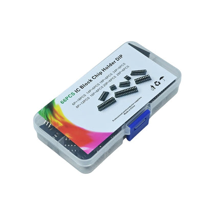 66 Pcs IC Base Kit Flat Foot 8 Specifications 6P-28P IC Chip Holder Kit