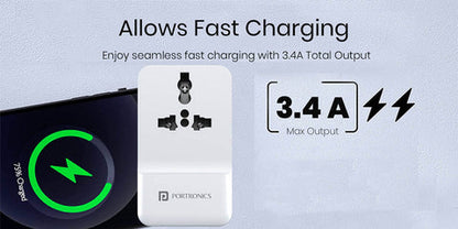 Portronics POR-1372 Adapto III : Dual-USB Adapter and AC Socket (White)