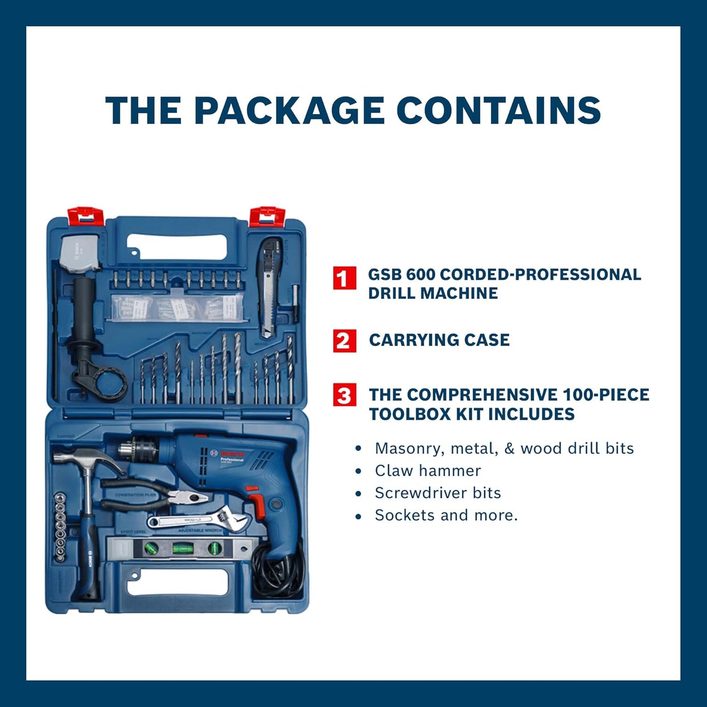 BOSCH GSB 600 Corded Electric Impact Drill with 100Pcs Accessory Set